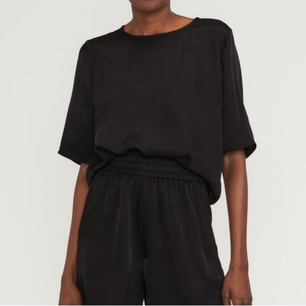 Everlane black the Satin Relaxed Tee and pull on pants set size XXS NWT